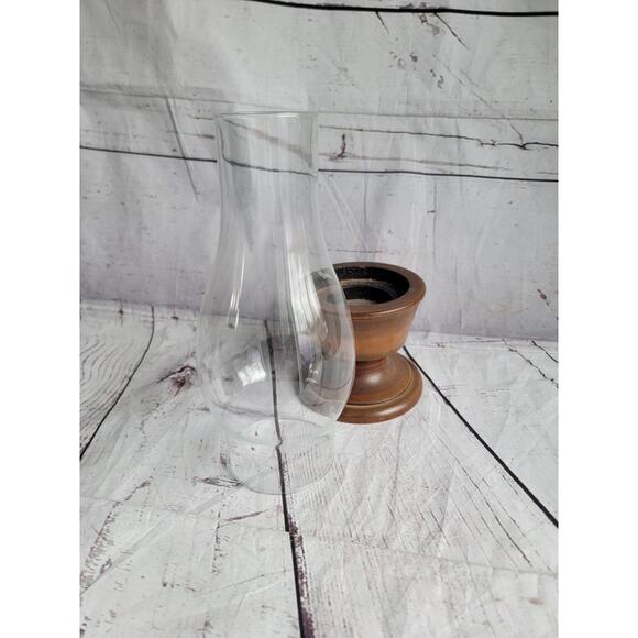 Vintage Wood Chimeny Candle Holder With Glass Hurricane Top 12 Inches Tall - Picture 4 of 7